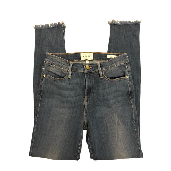 Frame Lehigh Skinny Medium Wash Shark Bite Raw Hem 26 - Picture 2 of 8
